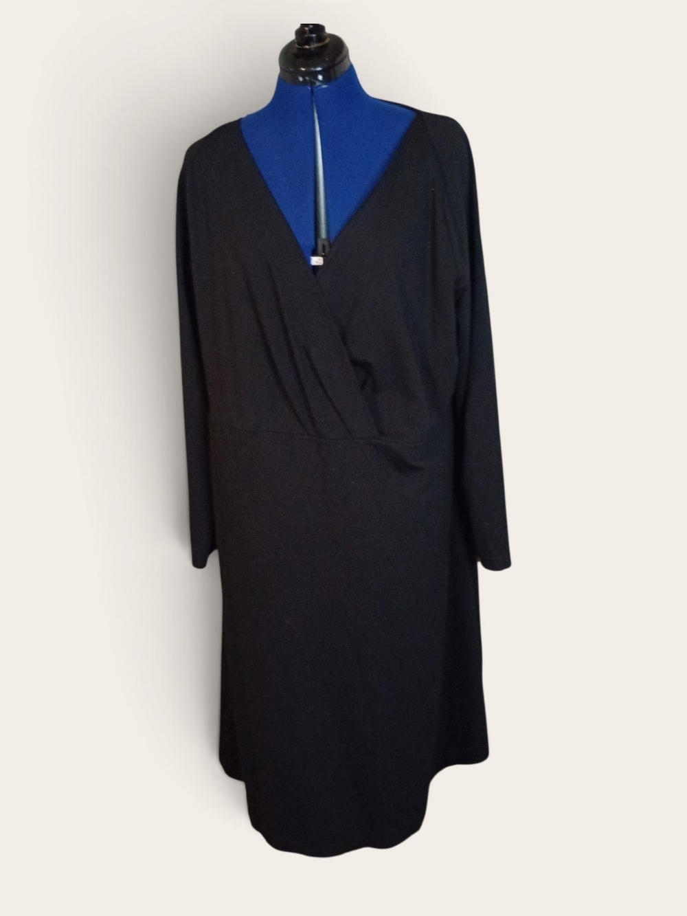 Talbots Black Wrap-Front Long Sleeve Midi Dress